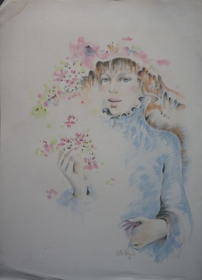 null D'après Colette Peynel: "Jeune femme aux fleurs", lithographie, E.A., sbd (usures)....