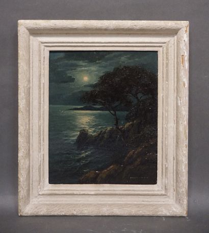 CHAVANNE "Clair de lune sur la côte", huile sur isorel, sbd. 27x22 cm