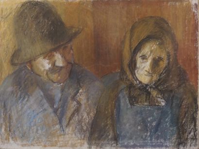 null "Couple de paysans", pastel, sbd. 28x64 cm