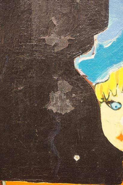 Berthommier "Jeune femme au béret bleu", huile sur toile, sbg, daté 1970. Au dos...