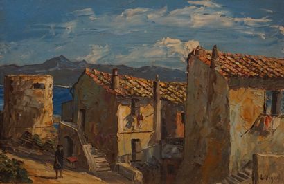 Louis-Jacques VIGON (1897-1985) "Village méditerranéen", hsp, sbd. 27x41 cm
