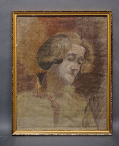 null Ecole début XXe: "Portrait d'homme", pastel, traces de signature en haut à droite,...