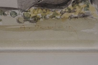 A. JOULAIN "Marché breton", aquarelle, sbd. 37x52 cm
