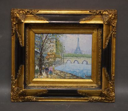 BORIVET (?) "Quai de Seine à Paris", huile sur toile, sbd. 20x25 cm