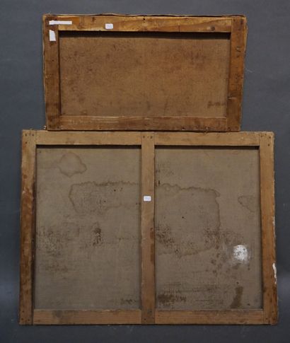 null Deux huiles: "Paysage de montagnes" (usures, restaurations, 48,5x65 cm) et "Arbre...