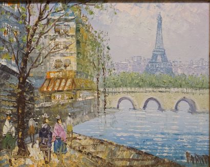 BORIVET (?) "Quai de Seine à Paris", huile sur toile, sbd. 20x25 cm