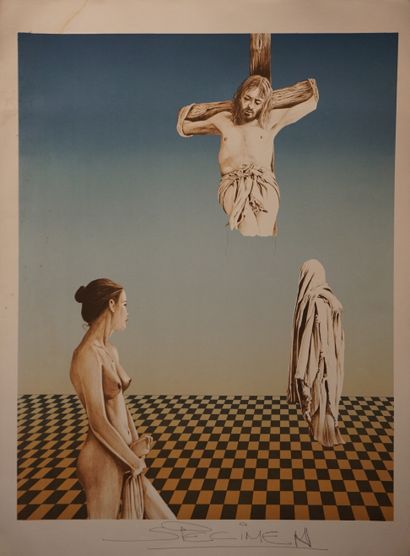 null "Nu et crucifixion", lithographie (mouillures). 75,5x55,5 cm