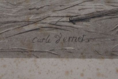 null Gravure d'après Carl Vernet: "Scène d'écurie" (mouillures). 49x59 cm