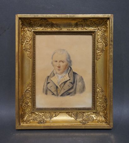 null Ecole XIXe: "Portrait d'homme", dessin aquarellé. 15x12 cm