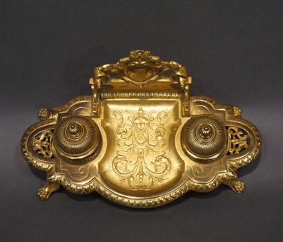 null Encrier en bronze de style Louis XIV. 13x27x14 cm