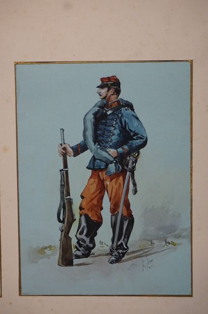 Noël NITAP Two plates of six drawings in ink or watercolor: "Soldiers", sbd, dated...