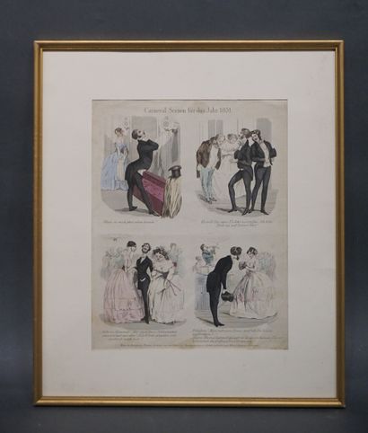 null Engraving: "Carneval Scenen fûr das Jahr 1851" (wetness). 28x22 cm