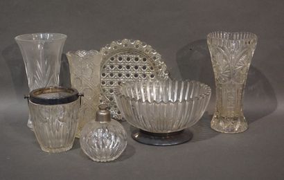 null Glassware and crystalware handle, vases, cup and ice bucket with metal frames,...