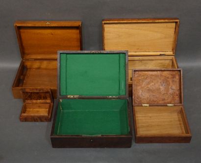 null Set of five wooden boxes, veneer or burr.