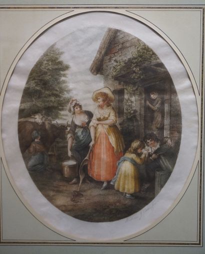 null Suite of four English oval prints: "Peasant scenes". 34,5x29,5 cm