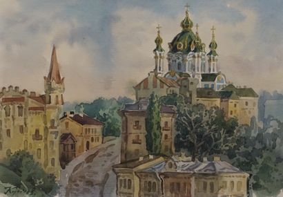 null Eastern School: "Orthodox Church", watercolor, sbg. 23x33 cm