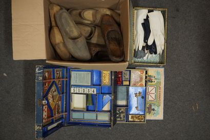 Game box controller, gloves and clogs.