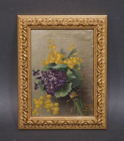 Théophane VUILLARD "Bouquet de fleurs", huile, sbd (usures). 17x12 cm