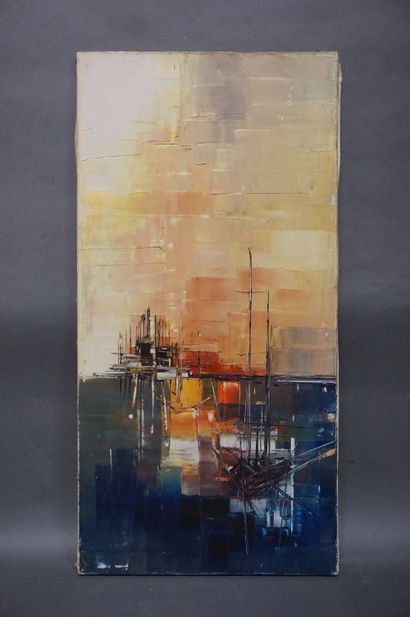 null School second half XX°: "Sailboats", oil on canvas. 80x40 cm