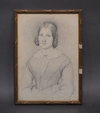 CHERY "Portrait de Mme Emilie Tendre Le Brun", dessin, smg, daté 1844. 29,5x20,5...