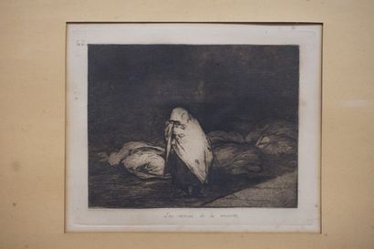 null Gravure d'après Goya: "Las camas de la muerte" 62 (mouillures). 18x22 cm