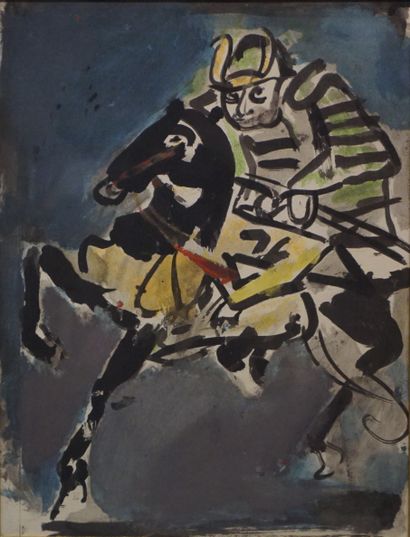 null Watercolor: "Samurai". 45x34,5 cm