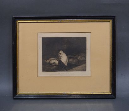 null Gravure d'après Goya: "Las camas de la muerte" 62 (mouillures). 18x22 cm