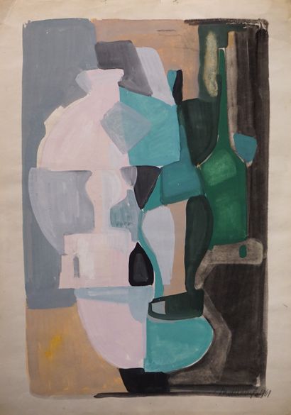 Henri MAUDUIT (1917-2006) "Abstraction", gouache, sbd, dated 1961 (wear). 74x52 ...