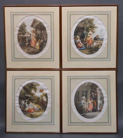 null Suite of four English oval prints: "Peasant scenes". 34,5x29,5 cm