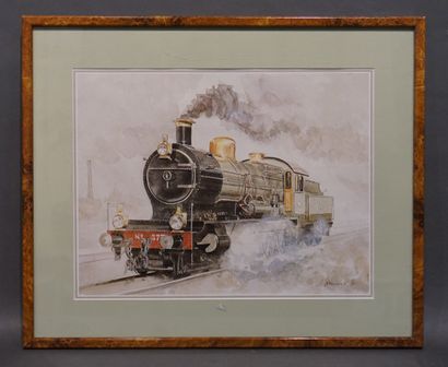 null Framed reproduction: "Steam locomotive". 32x42 cm