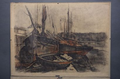 René GODART (1886-1955) "Audirne", two charcoals, one signed and located. 48x64 ...