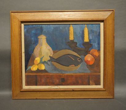 Isabelle ROUAULT (1910-2004) "Still life with fish", oil on canvas, sbd, dated on...