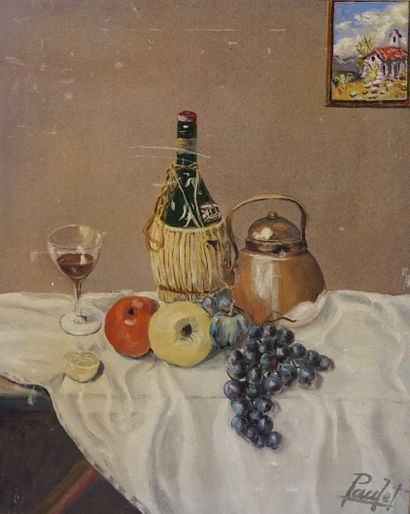 PAULET "Still life with fruits", oil on canvas, sbd (wear). 33x27 cm