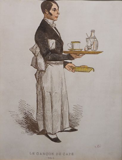 null Estampe: "Le garçon de café, 1862". 28,5x23 cm