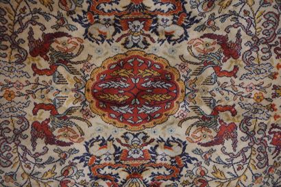 null Large carpet with two navy blue cartridges decorated with animals in a landscape...