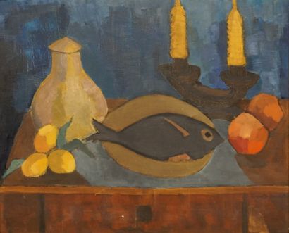 Isabelle ROUAULT (1910-2004) "Still life with fish", oil on canvas, sbd, dated on...