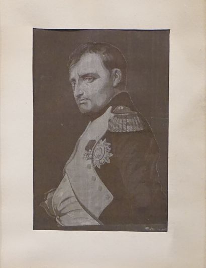 null Print on fabric in grey monochrome: "Napoleon Bonaparte". 39x33 cm