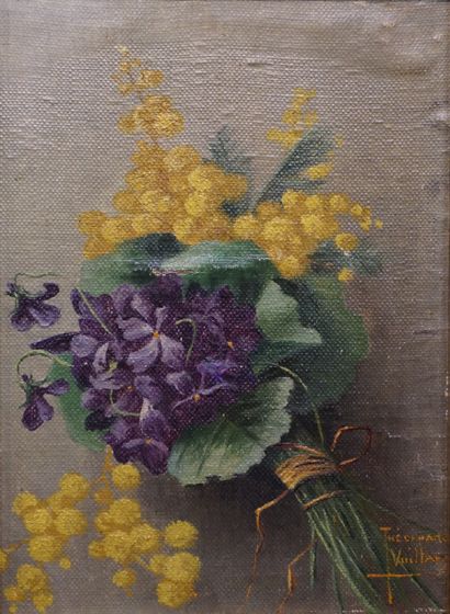 Théophane VUILLARD "Bouquet de fleurs", huile, sbd (usures). 17x12 cm