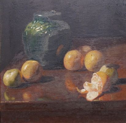 FRIEDGES "Nature morte aux fruits", huile sur toile, sbg, daté 1908 (cadre accidenté)....