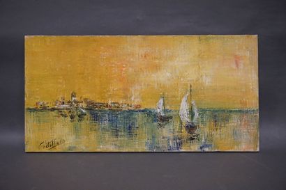 PHILIPPE School second half XX°: "Sailboats", oil on canvas, sbg. 40x80 cm