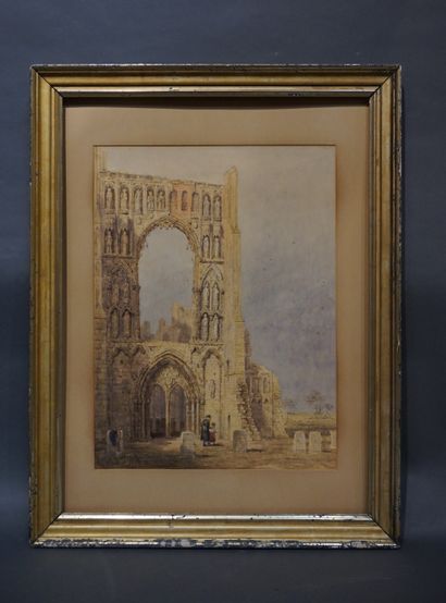 null "Characters in ruins", watercolor (stained). 51x38 cm