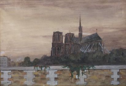 Bernard ANGAUME (?) "Notre-Dame", watercolor, sbd. 39,5x57 cm