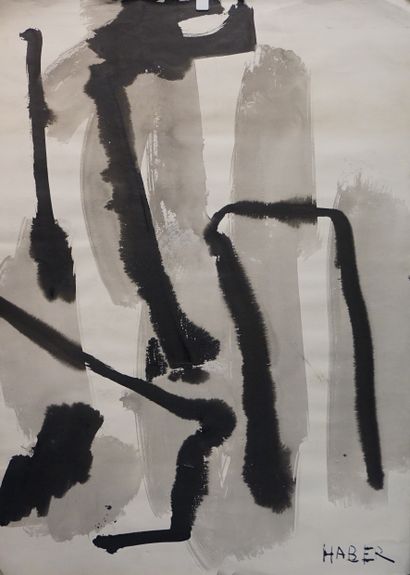 Shamaï HABER (1922-1995) "Abstraction", encre, sbd (usures). 75x54 cm