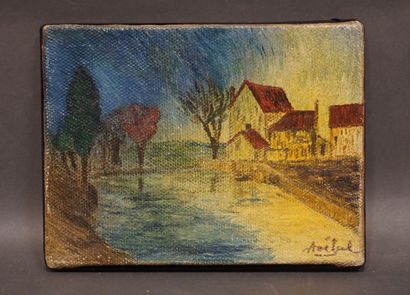 Edgar STOËBEL (1909-2001) "Rivière", huile sur toile, sbd. 24,5x32,5 cm