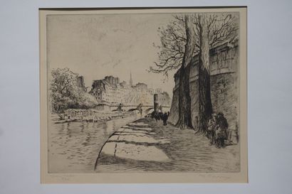 Paul Adrien BOUROUX (1878-1967) "The Pont-Neuf and the Ile de la Cité", etching,...