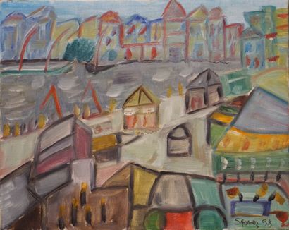 S.GOMEZ School XX°: "Port", oil on canvas, sbd, dated 1998. 33x41 cm