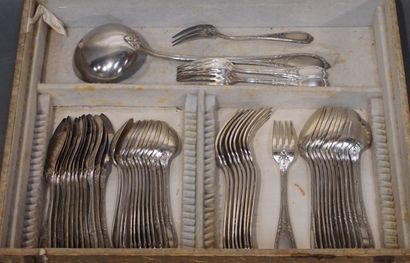 null Part of a silver plated household set of 49 pieces: 11 large spoons, 9 large...
