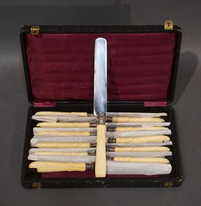 null Douze grands couteaux à manches ivoire et lames métal (fentes).