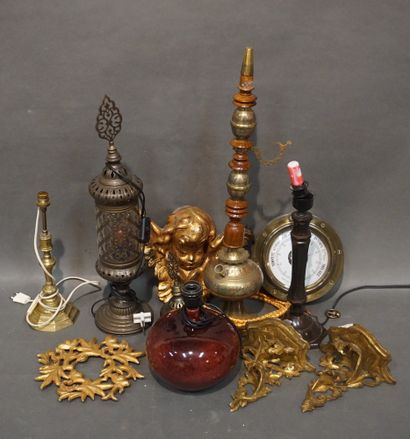 null Handle of lamps, hookah, barometer, candlestick, two small consoles in gilded...