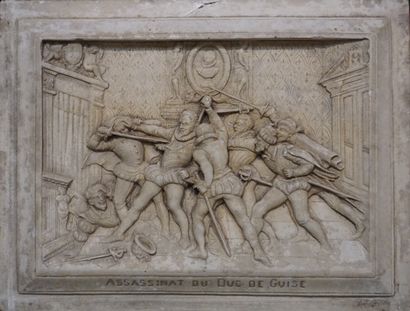 null Plaque en albâtre: "Assassinat du duc de Guise"(restaurations). 14,5x19 cm